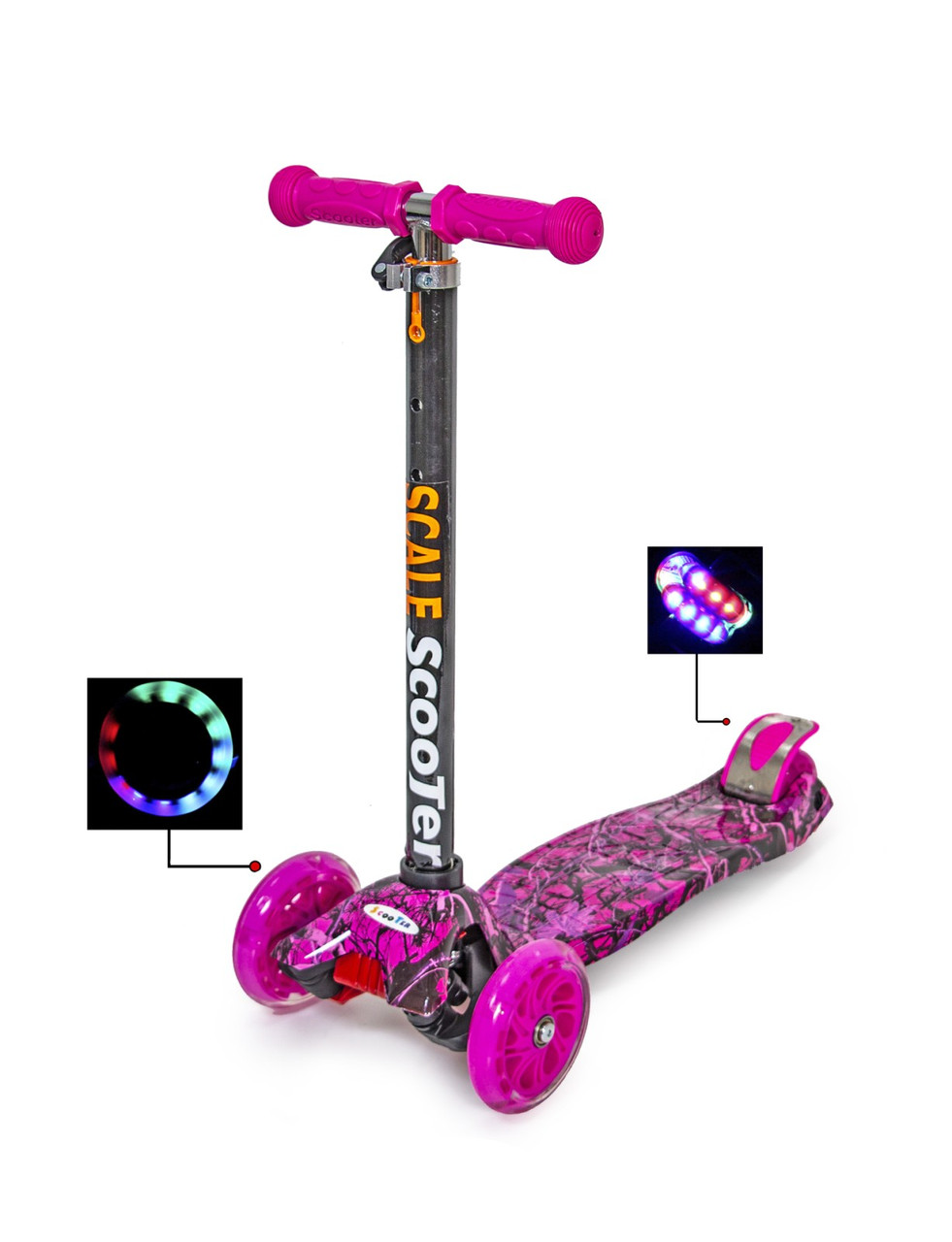 

Трёхколесный детский самокат Scale Scooter MAXI Розовый лес Святящиеся колеса