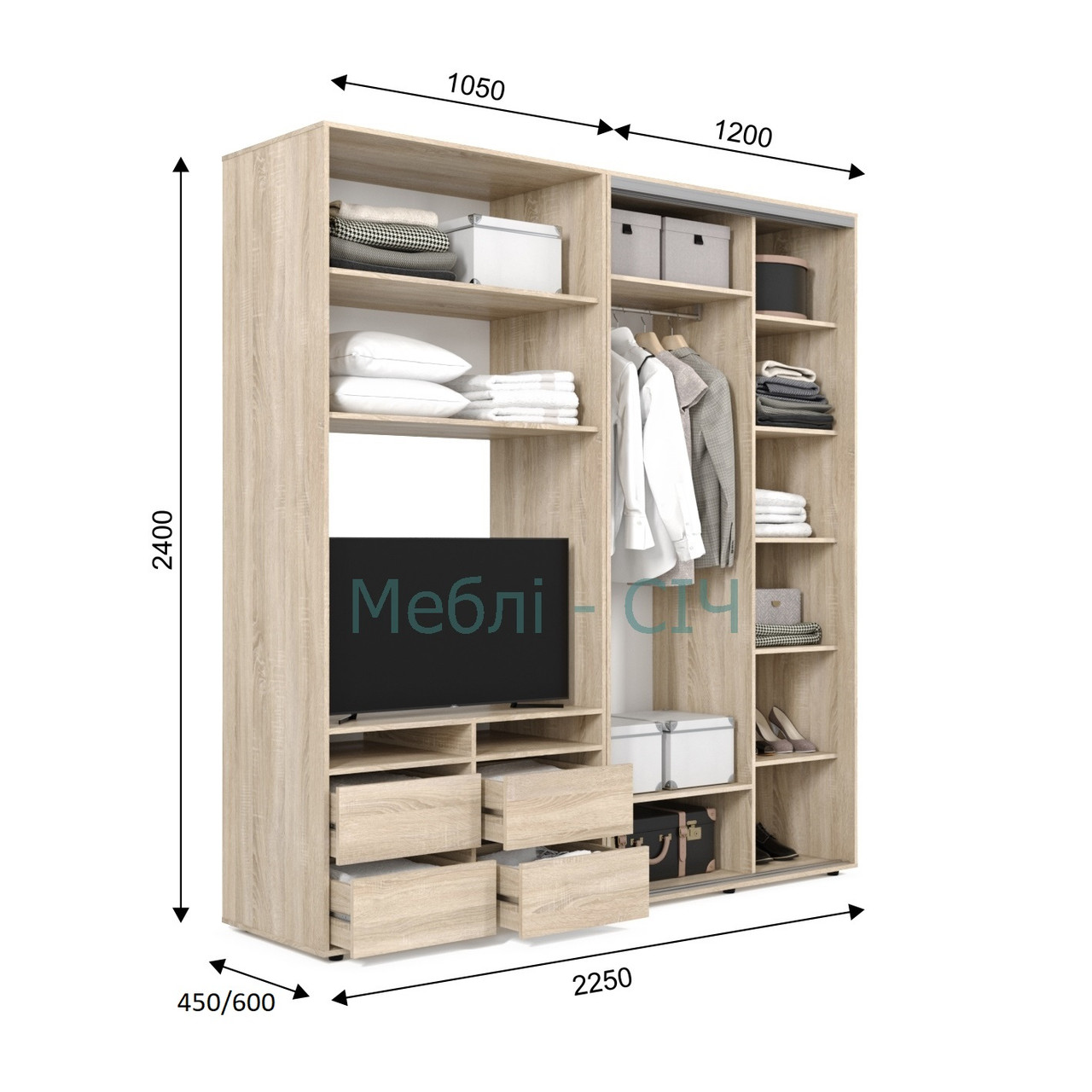 

Шкаф купе под ТВ Мебель Сич ШКТВ-1/225 (2250х600х2400) Дуб Сонома Трюфель