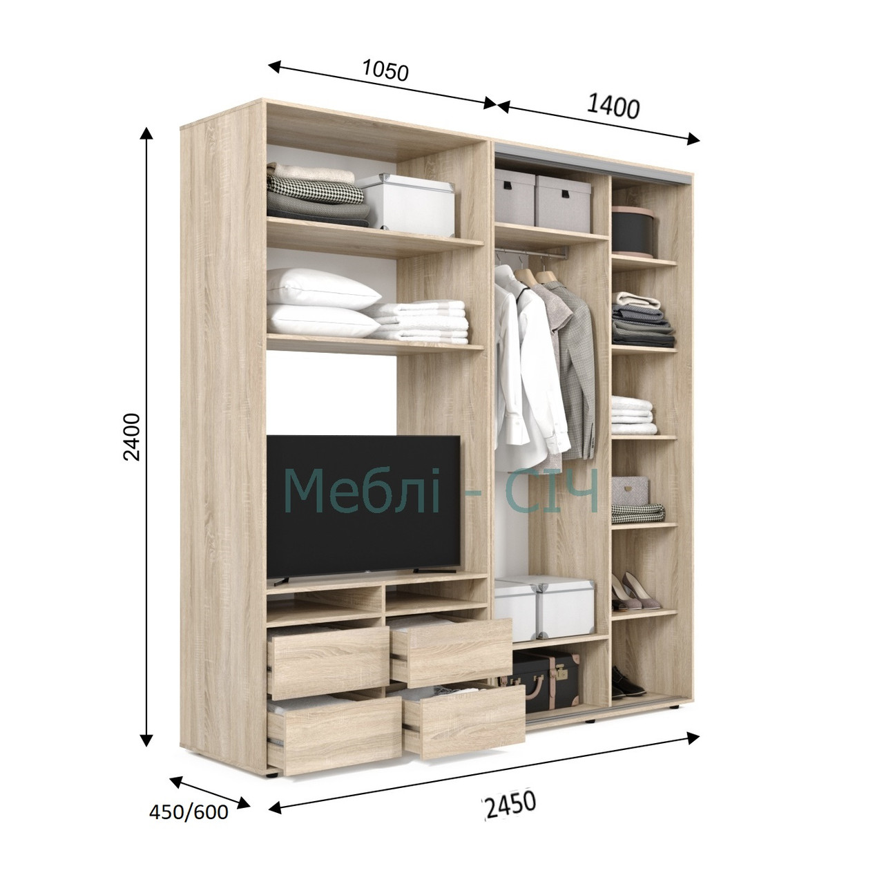 

Шкаф купе под ТВ Мебель Сич ШКТВ-1/245 (2450х450х2400) Дуб Сонома