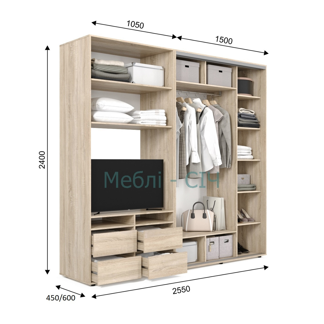 

Шкаф купе под ТВ Мебель Сич ШКТВ-1/255 (2550х600х2400) Дуб Сонома Трюфель