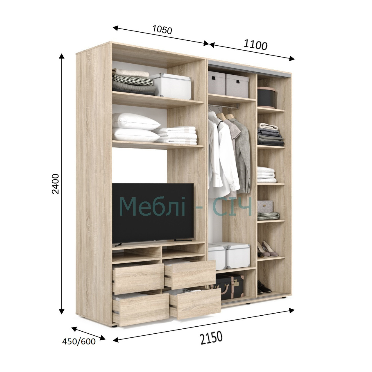 

Шкаф купе под ТВ Мебель Сич ШКТВ-1/215 (2150х600х2400) Дуб Сонома