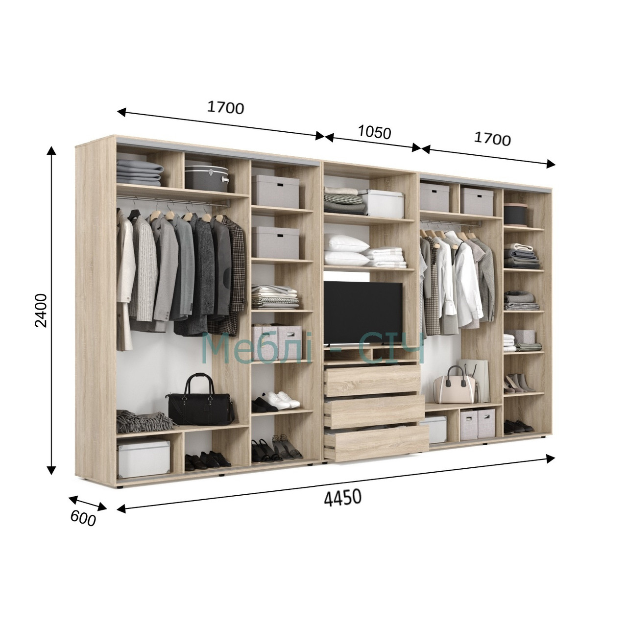 

Шкаф купе под ТВ Мебель Сич ШКТВ-4/445 (4450х450х2400) Дуб Сонома