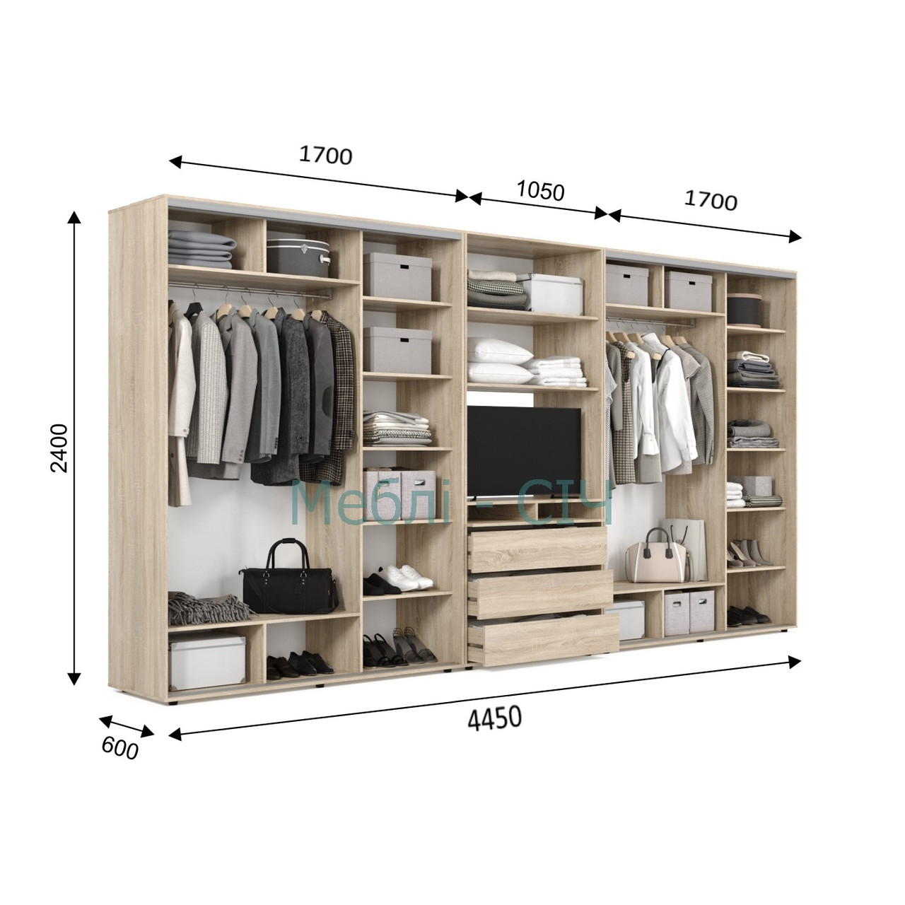 

Шкаф купе под ТВ Мебель Сич ШКТВ-4/445 (4450х450х2400) Нимфея Альба