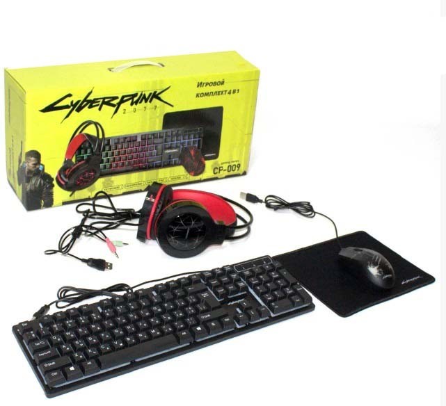 

Игровой комплект Cyberpunk CP-009 4 в 1 Набор Клавиатура с LED подсветкой Мышь Наушники Коврик