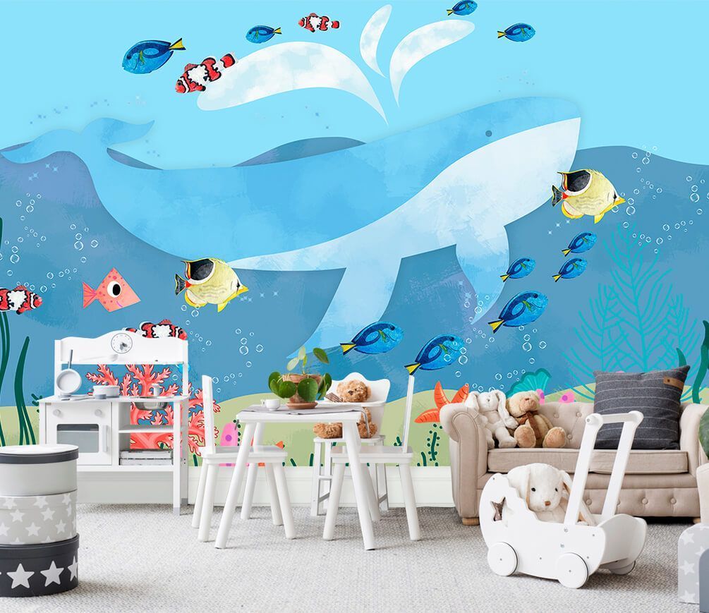 

Фотообои Арт-Обои Голубой кит с рыбками №dec_4325 Нить