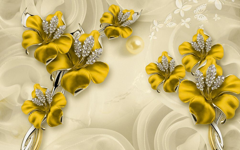 

Фотообои Арт-Обои Позолоченные лилии с стразами №34995_2 Аква