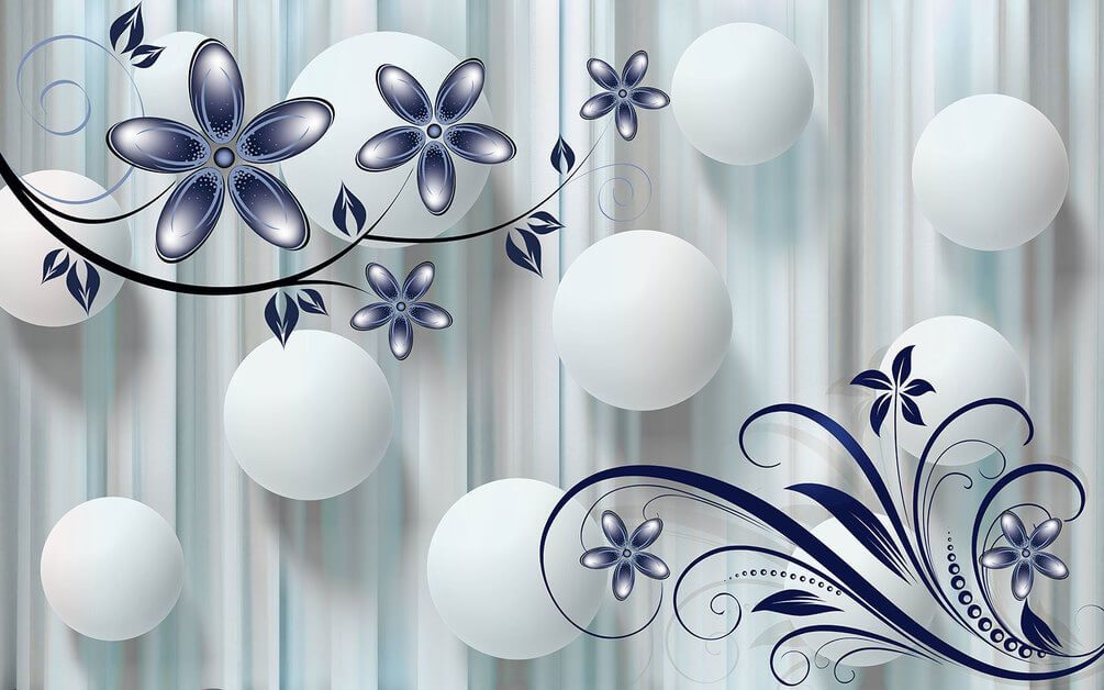 

Фотообои Арт-Обои Белые шары с цветками №37470_3 Аква
