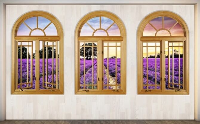 

Фотообои Арт-Обои Лавандовое поле за окном №dec_3117 Фреска