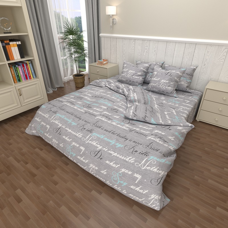

Комплект постельного белья Уютная Жизнь Бязь Голд Семейный 150x220x2 Текст на сером (K-G-N-7666-grey)