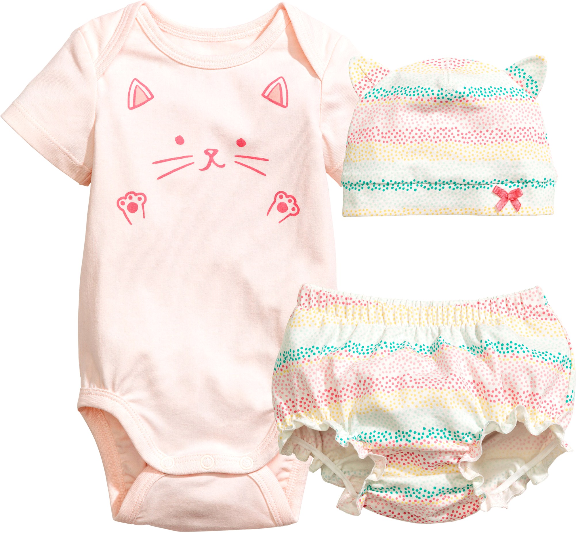 

Комплект (боди + шорты + шапочка) H&M 5hm03200434 68 см Светло-розовый