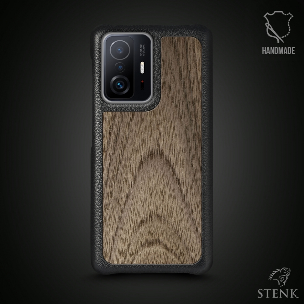 

Кожаная накладка Stenk WoodBacker для Xiaomi 11T Чёрная