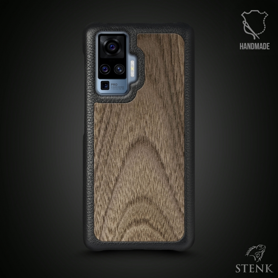 

Кожаная накладка Stenk WoodBacker для Vivo X50 Pro Чёрная