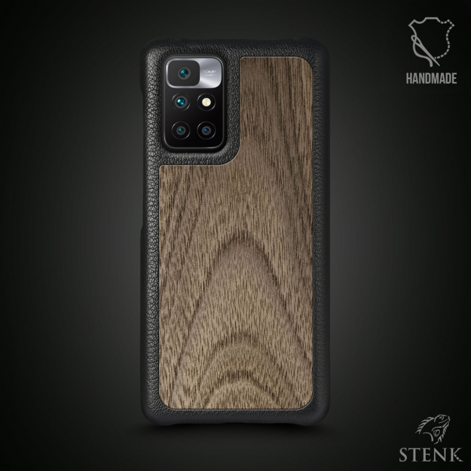 

Кожаная накладка Stenk WoodBacker для Xiaomi Redmi 10 Чёрная
