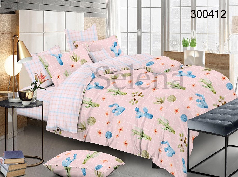 

Постельное белье из сатина Selena Кактусы mix 300412 Двуспальный