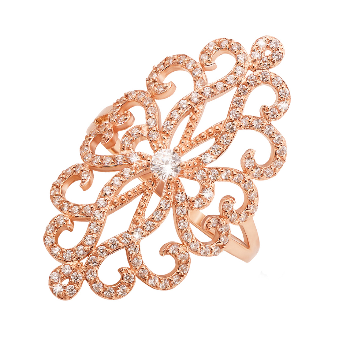 

Кольцо из красного золота на всю фалангу с ажурным орнаментом и фианитами 000122295 16.5 размера