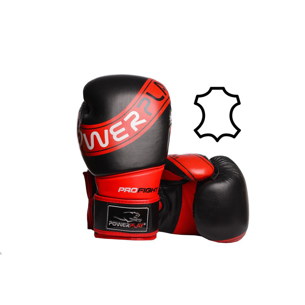 

Боксерские перчатки PowerPlay 3023 кожа Black-Red 16 унций