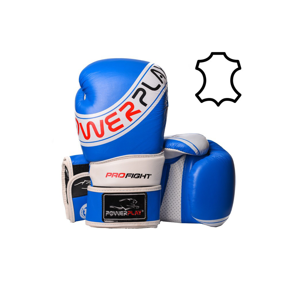 

Боксерские перчатки PowerPlay 3023 кожа White-Blue 12 унций