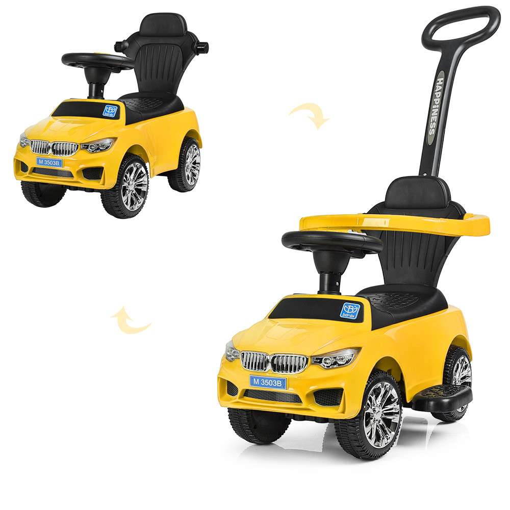 

Каталка-толокар M 3503B(MP3)-6, MP3, USB, з батьківською ручкою, жовта