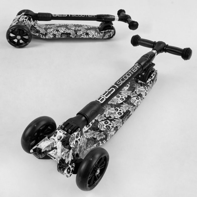 

Детский Самокат трехколесный Best Scooter MAXI (6) Череп , складной алюминиевый руль, 3 колеса PU со светом, переднее 130х35 мм, заднее 80х45 мм