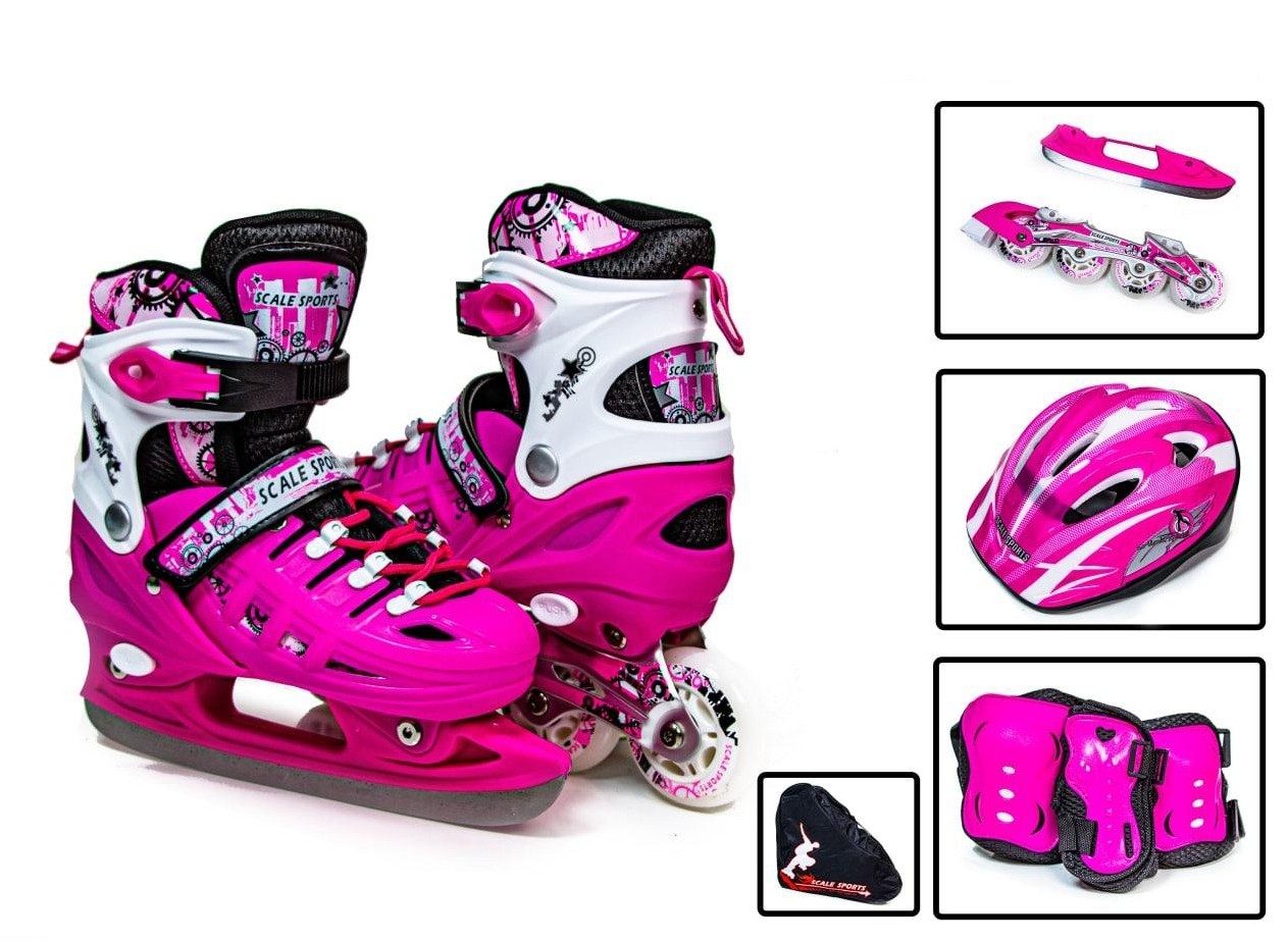 

Роликовые коньки (2 в 1) с защитой Scale Sport 29-33 Розовый