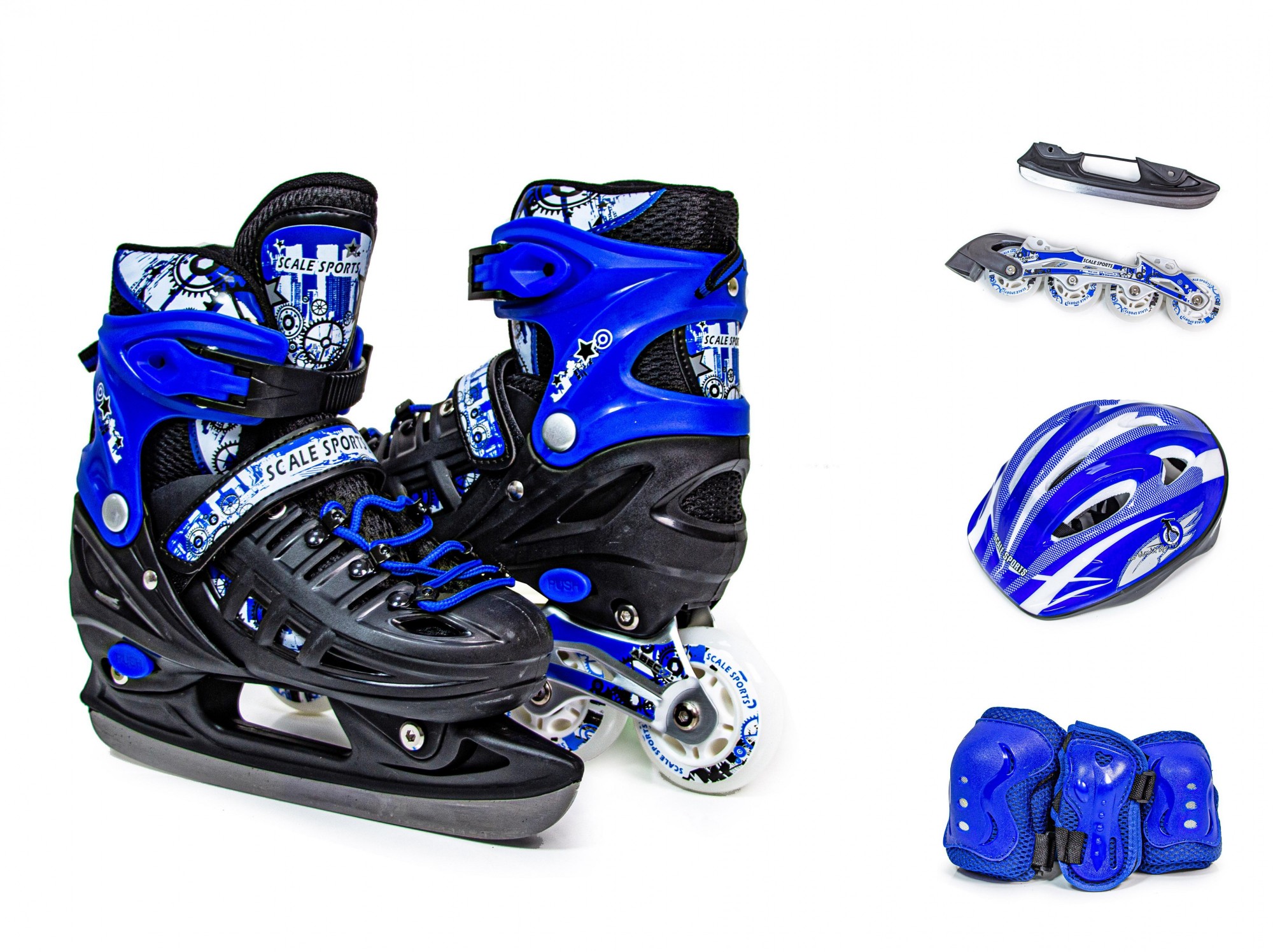 

Роликовые коньки (2 в 1) с защитой Scale Sport 29-33 Синий