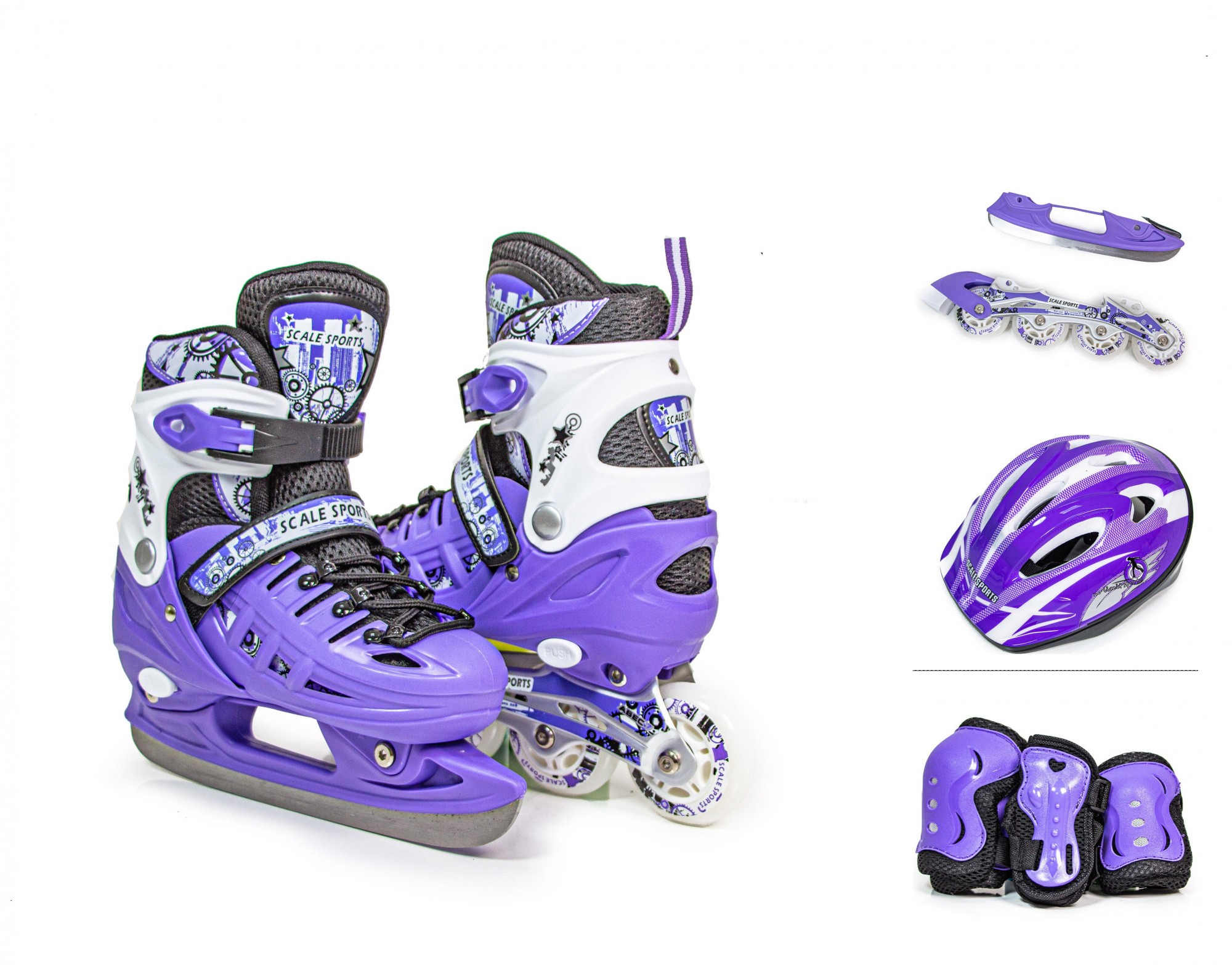 

Роликовые коньки (2 в 1) с защитой Scale Sport 29-33 Фиолетовый