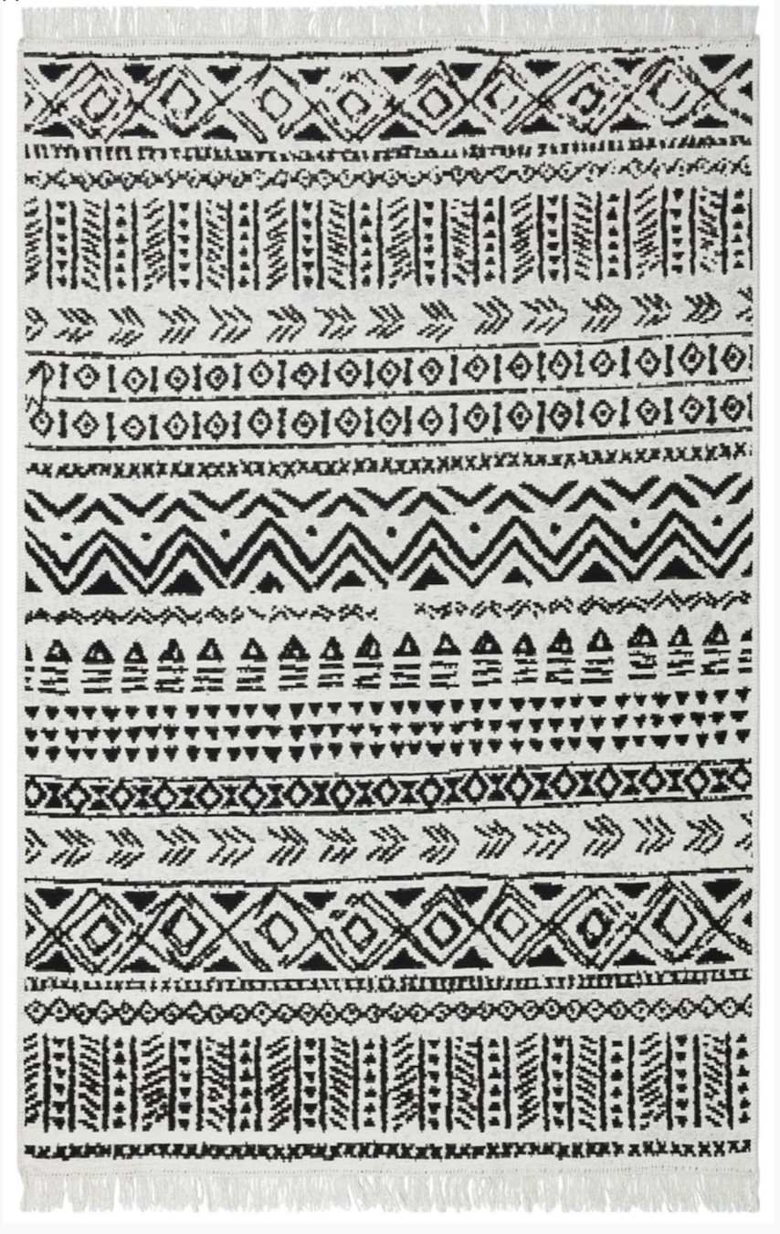 

Хлопковый двухсторонний ковер Shana Ethnic 120Х180 см черный с белым.