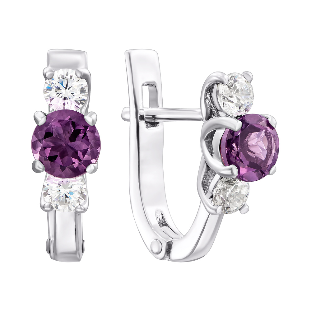 

Серебряные серьги с аметистами и цирконием 000136777