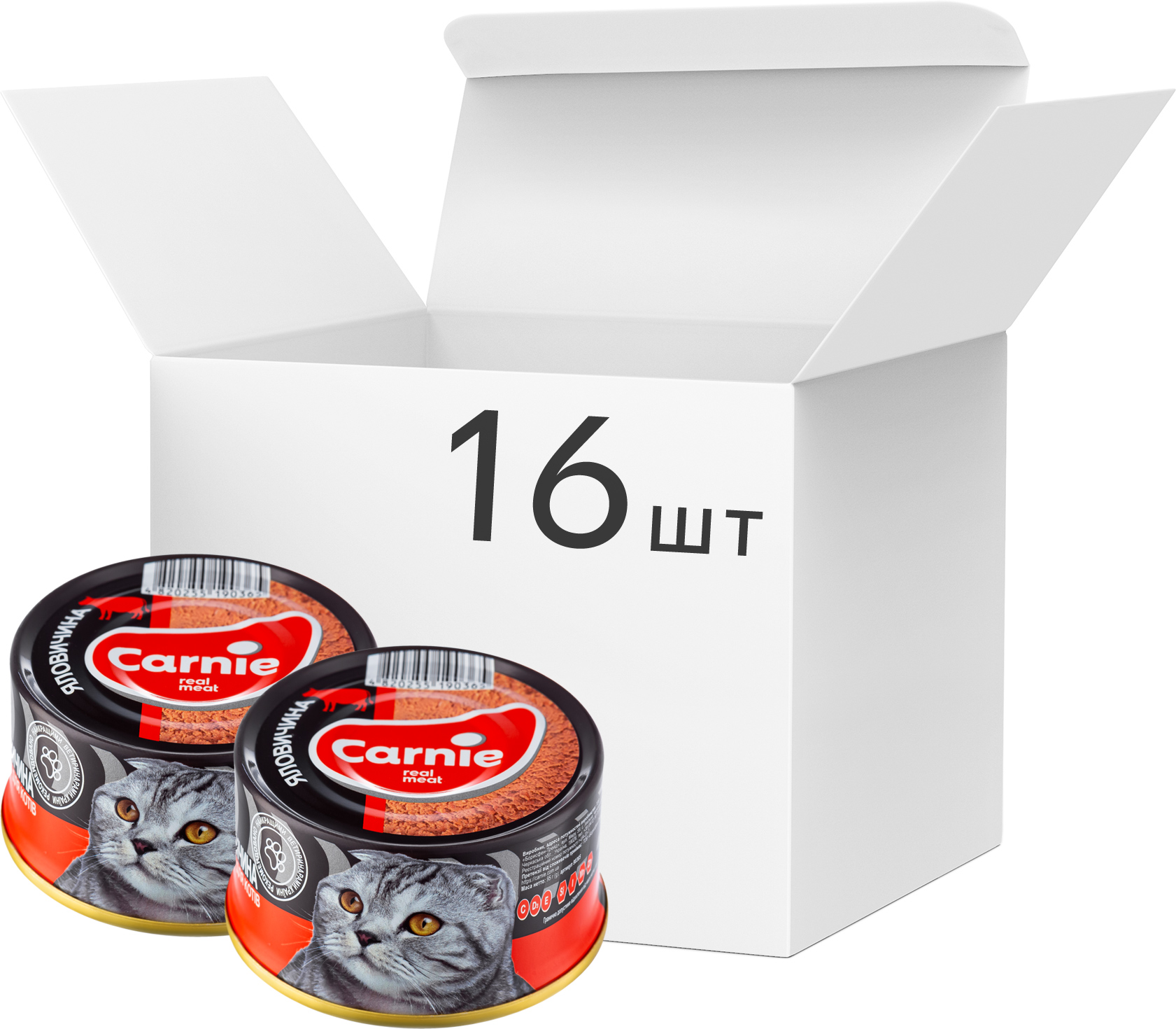 

Влажный корм для взрослых котов Carnie мясной паштет с говядиной 16 шт. по 95 г