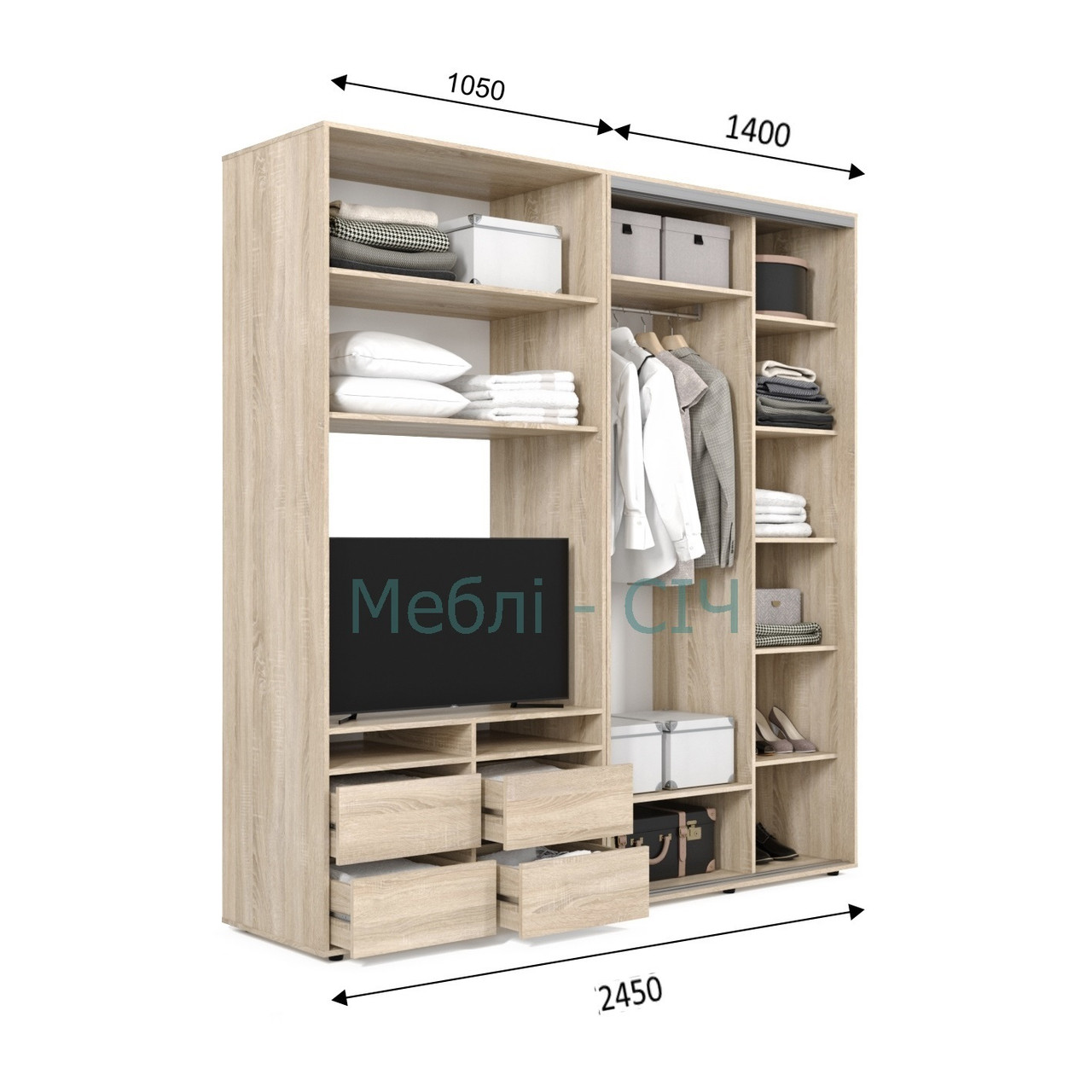 

Шкаф купе под ТВ Мебель Сич ШКТВ-1/245 (2450х600х2200) Дуб Сонома