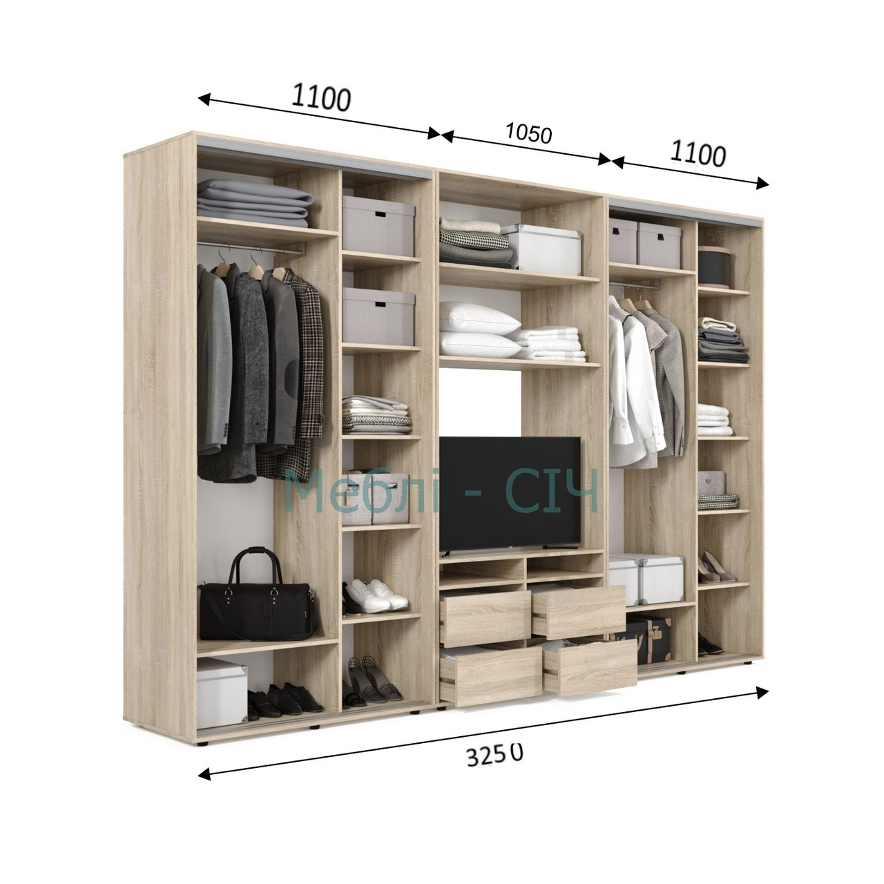 

Шкаф купе под ТВ Мебель Сич ШКТВ-2/325 (3250х450х2200) Дуб Сонома Трюфель