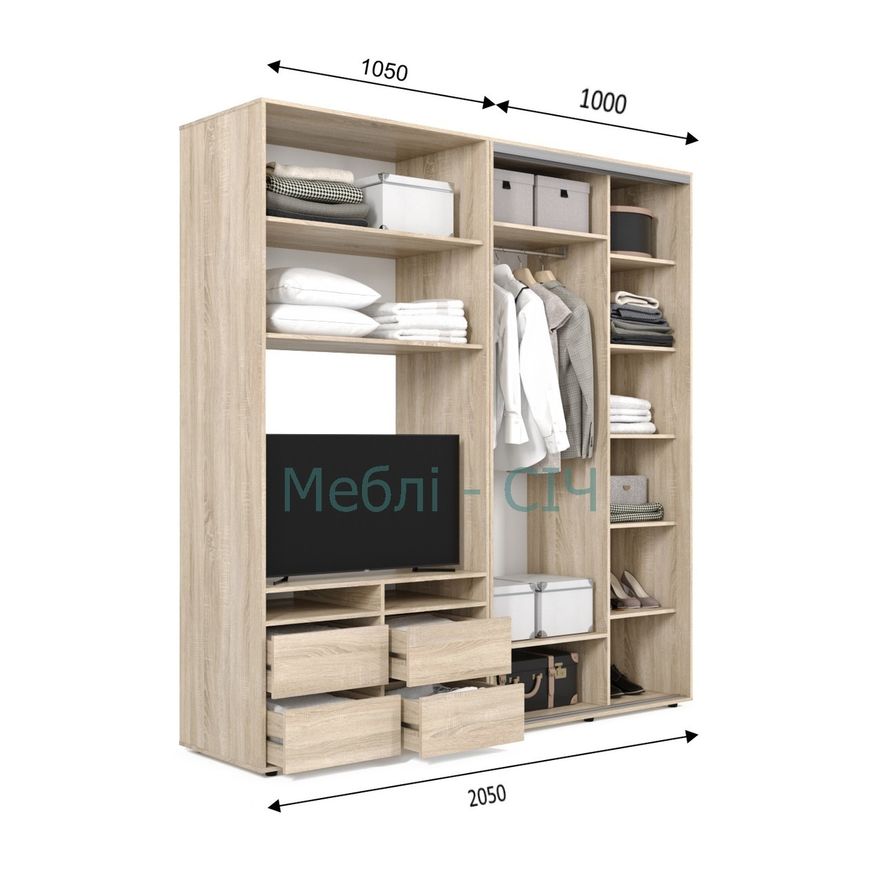 

Шкаф купе под ТВ Мебель Сич ШКТВ-1/205 (2050х600х2200) Нимфея Альба