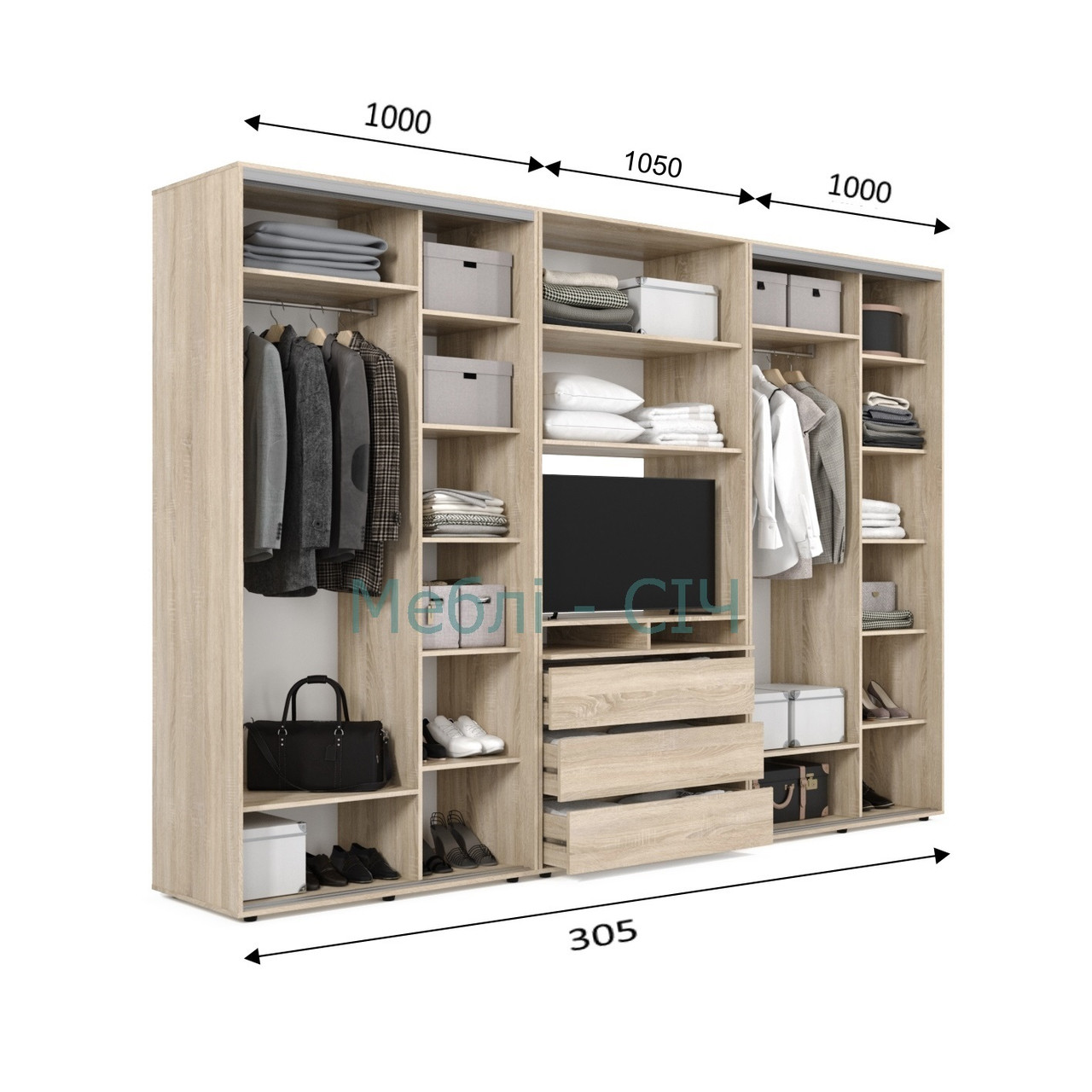 

Шкаф купе под ТВ Мебель Сич ШКТВ-4/305 (3050х600х2200) Дуб Сонома