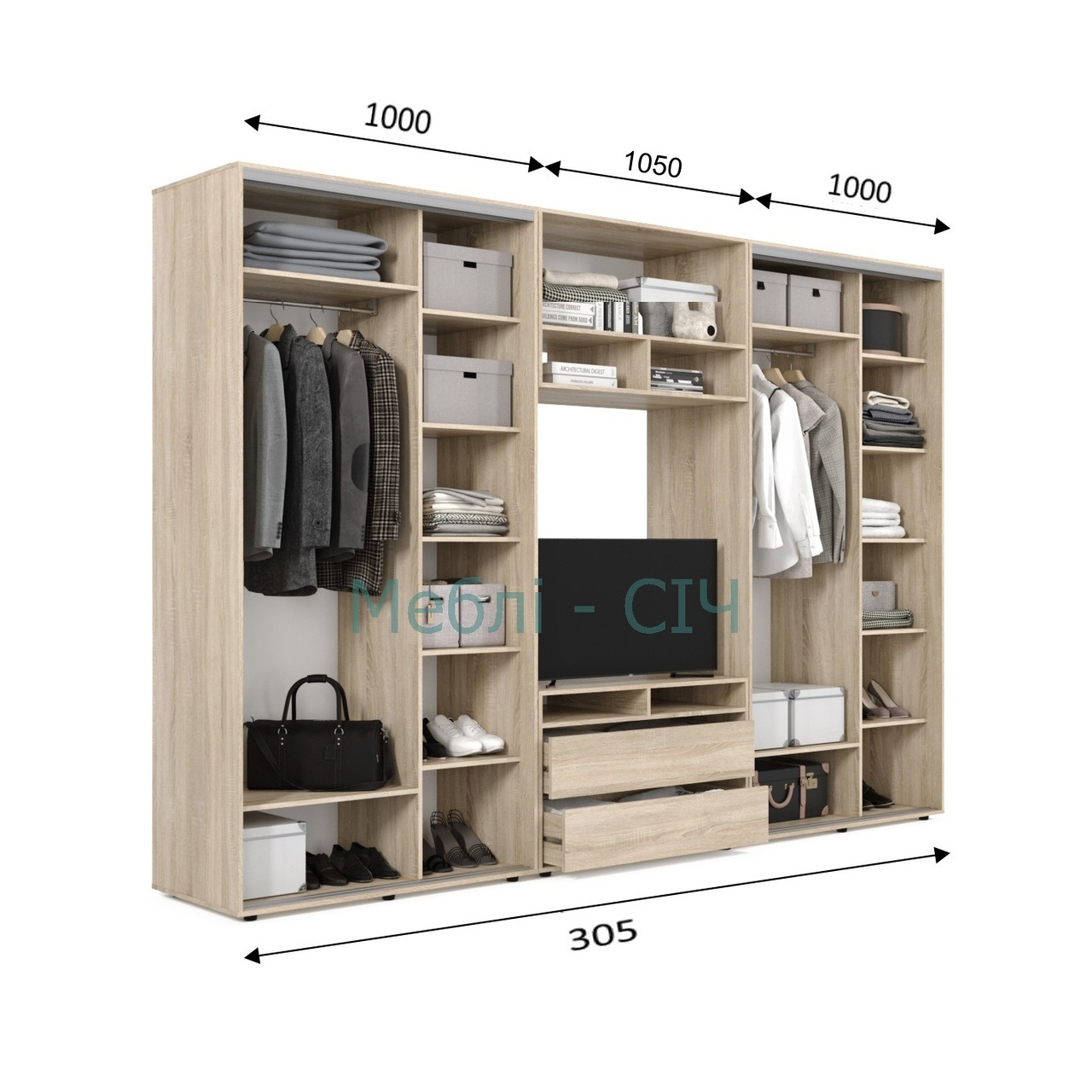 

Шкаф купе под ТВ Мебель Сич ШКТВ-5/305 (3050х450х2200) Дуб Крафт Белый