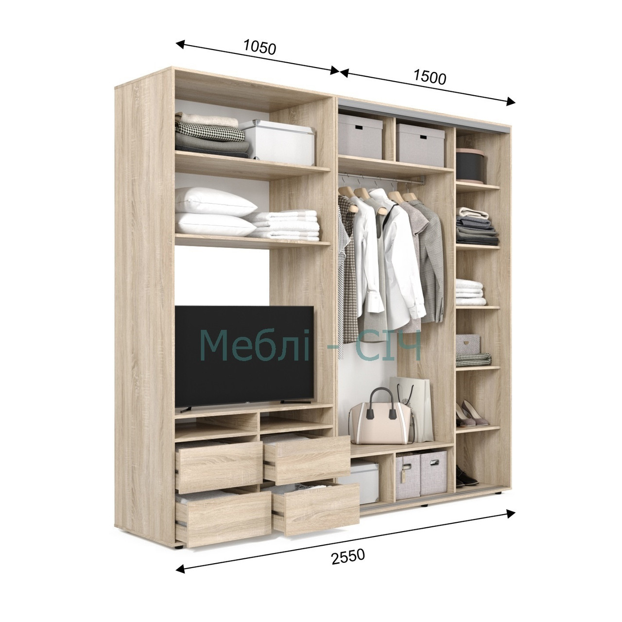

Шкаф купе под ТВ Мебель Сич ШКТВ-1/255 (2550х450х2200) Дуб Сонома Трюфель