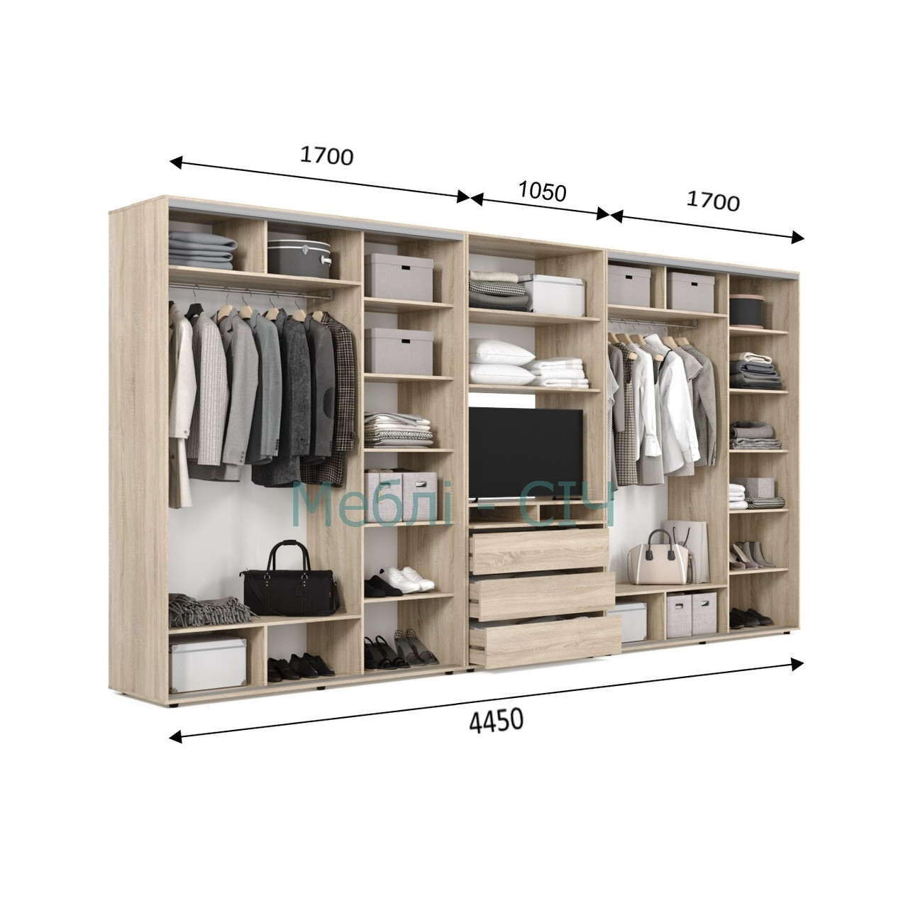 

Шкаф купе под ТВ Мебель Сич ШКТВ-4/445 (4450х450х2200) Дуб Молочный