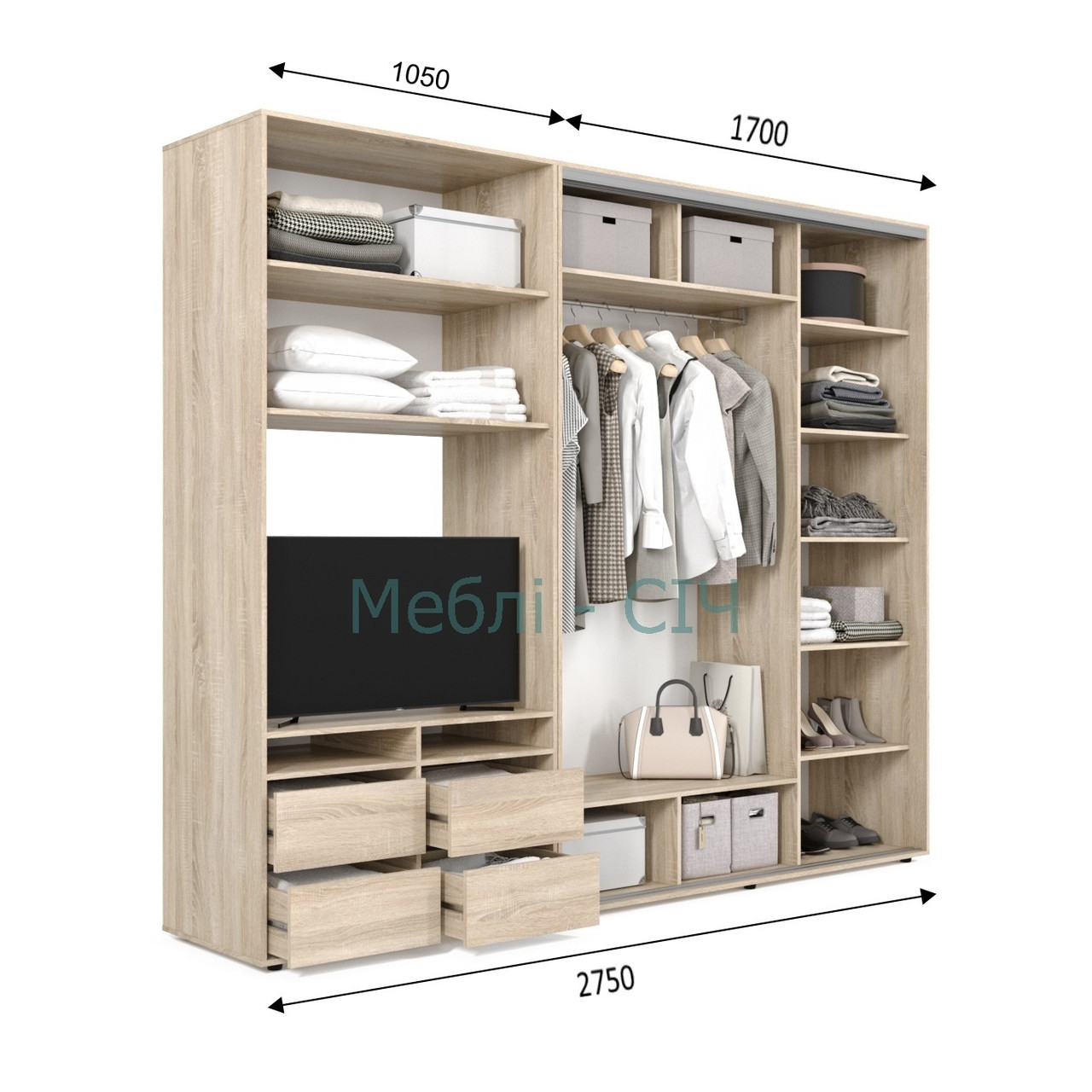 

Шкаф купе под ТВ Мебель Сич ШКТВ-1/275 (2750х600х2200) Дуб Молочный