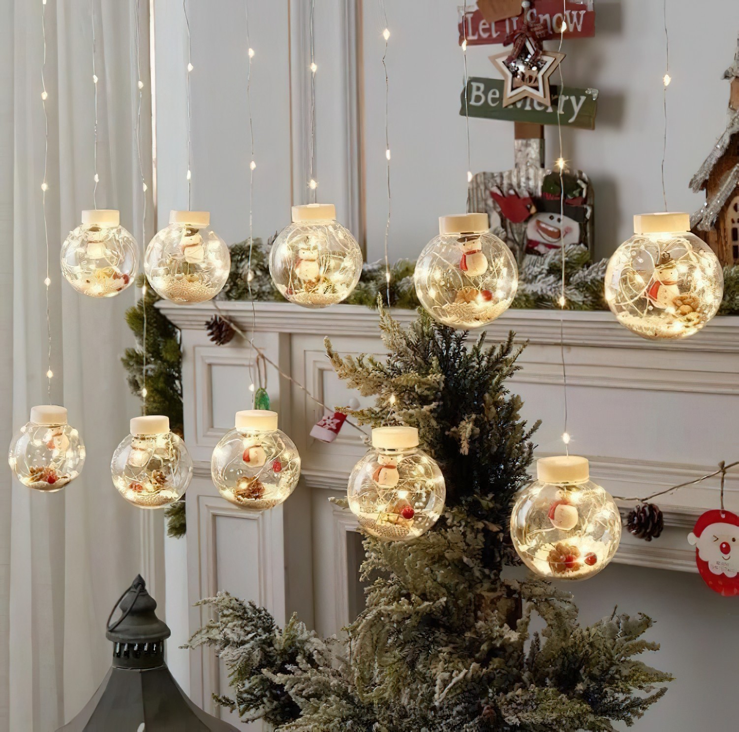 

Гирлянда бахрома Copper ball 200 LED Теплый белый, светодиодная гирлянда из шаров со снеговиками 4.2 м (1008921-White)