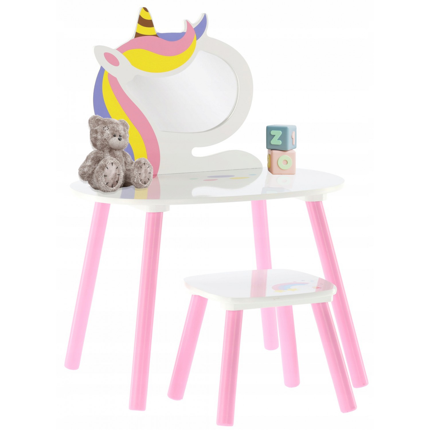

Детский туалетный столик KidsBunkBed для девочки Единорог цвет розовый + белый