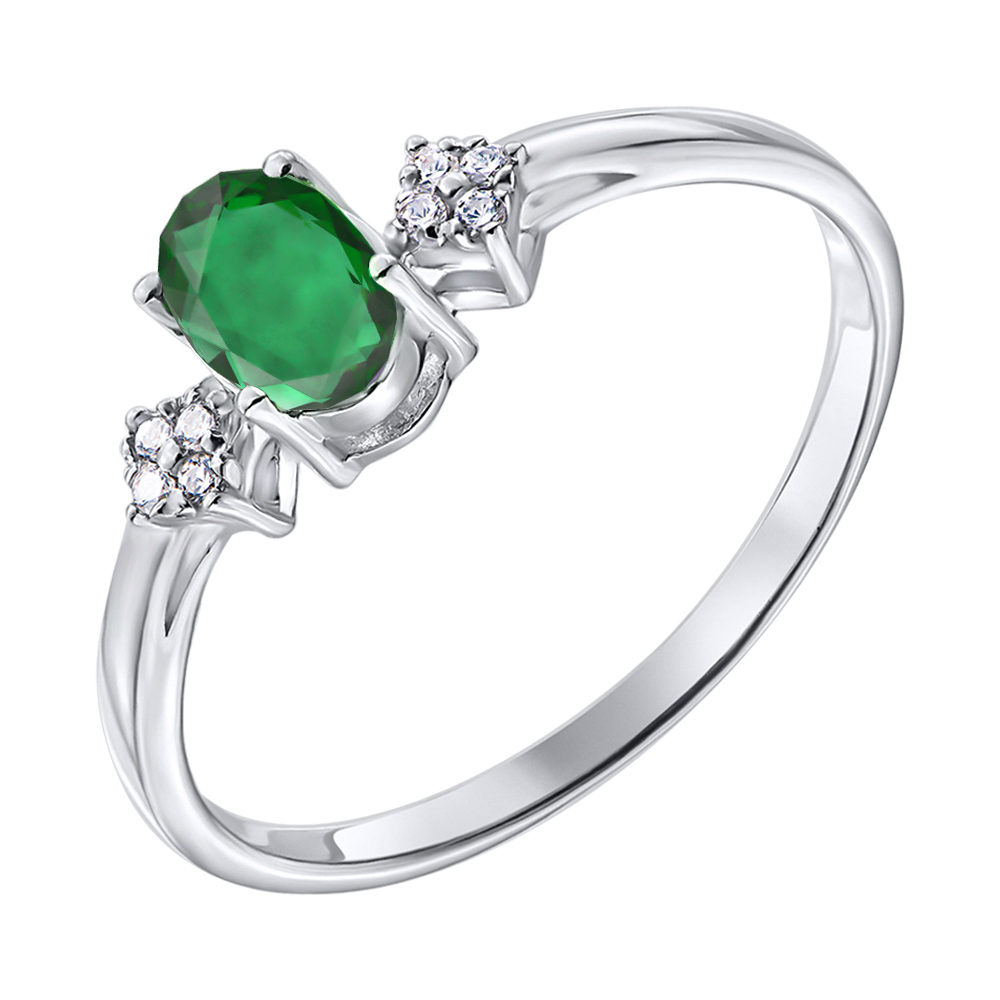 

Серебряное кольцо с изумрудом и фианитами 000117867 17 размера