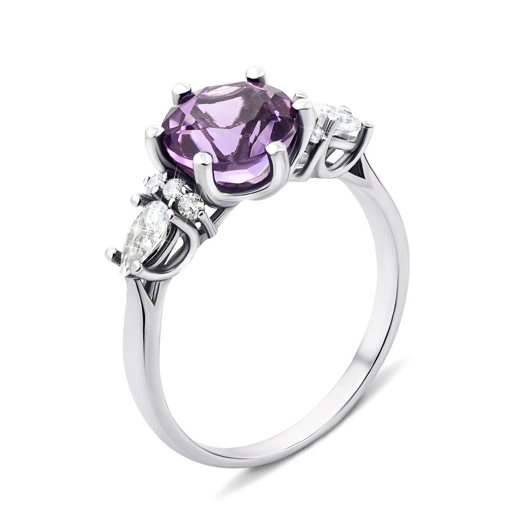 

Серебряное кольцо с аметистом и фианитами 000134397 18 размера