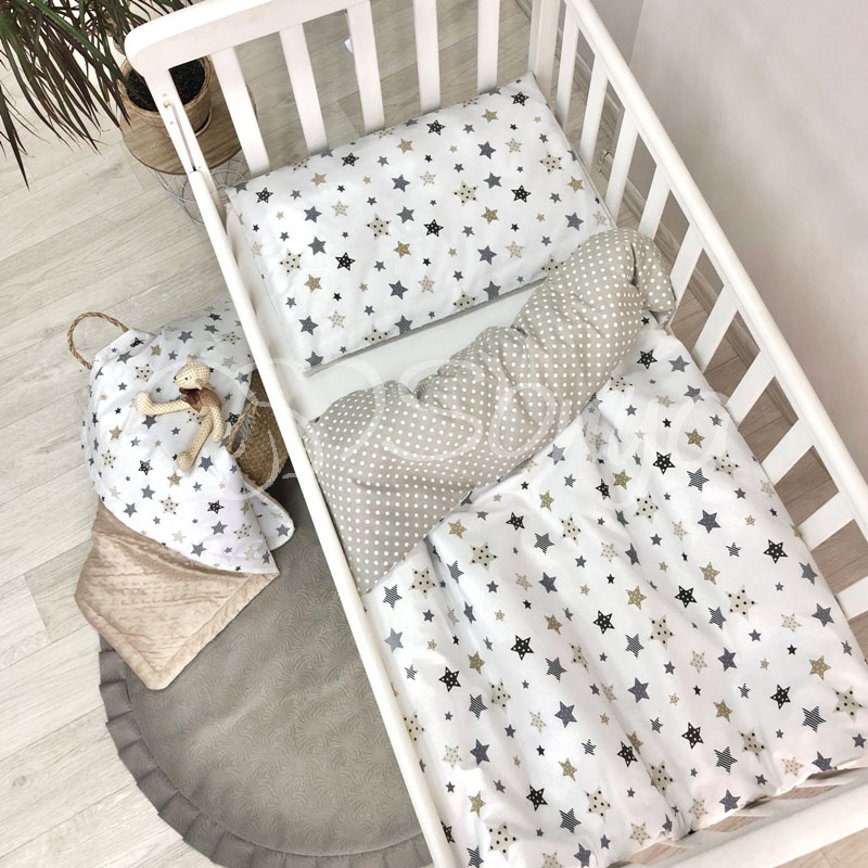 

Комплект сменного белья в кроватку (3 предмета) Baby Design Stars серо-бежевый