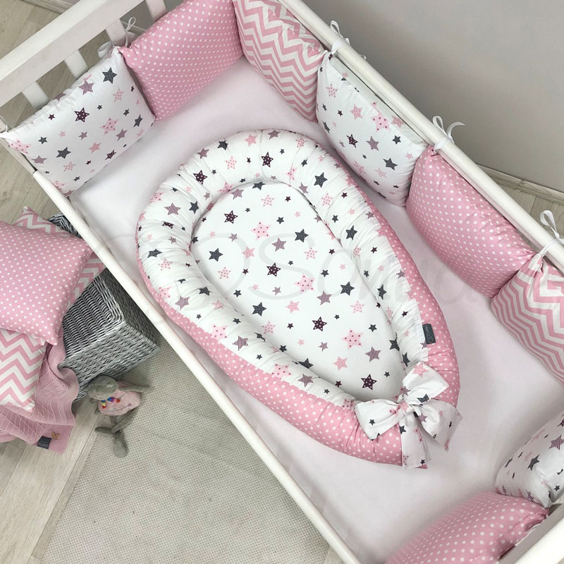 

Кокон позиционер для новорожденных 90х65 см Baby Design Premium Stars серо-розовый