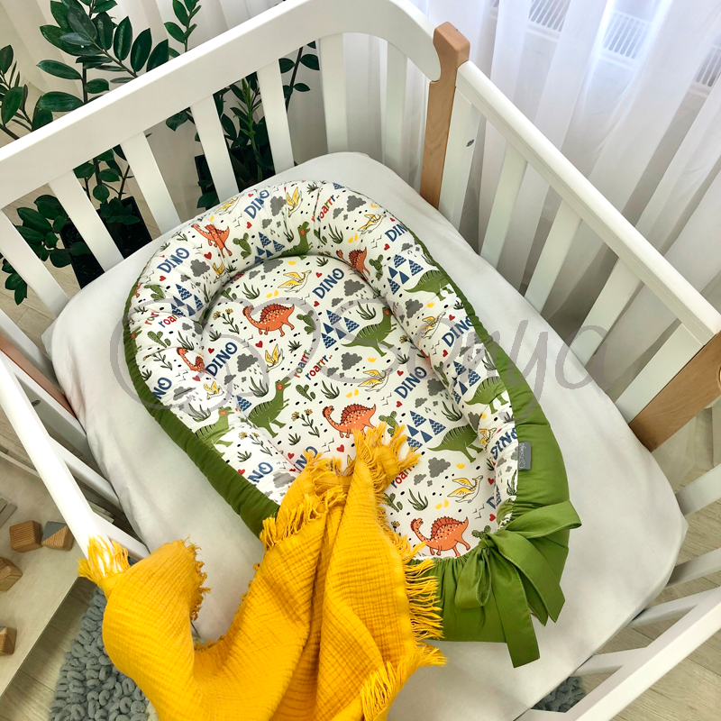 

Кокон позиционер для новорожденных 90х65 см Baby Design Дино олива