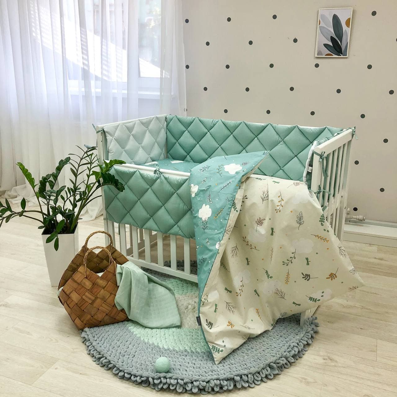 

Постельный комплект в кроватку (6 пр. без балдахина) Baby Mix Облако на бирюзе