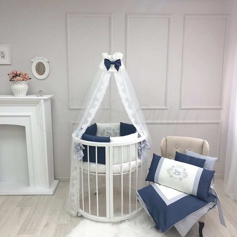 

Постельный комплект в овальную\круглую кроватку (6 пр. без балдахина) Royal синий