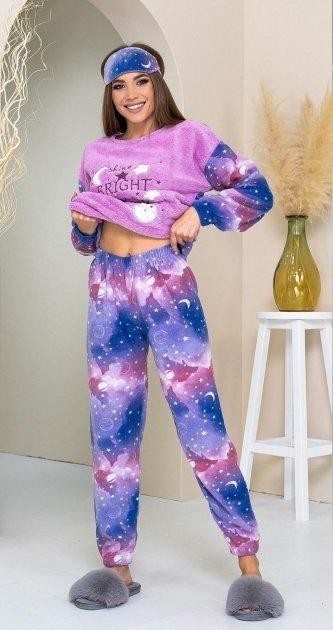 

Теплая женская пижама (кофта+брюки) Shine Bright S Сиреневая с синим