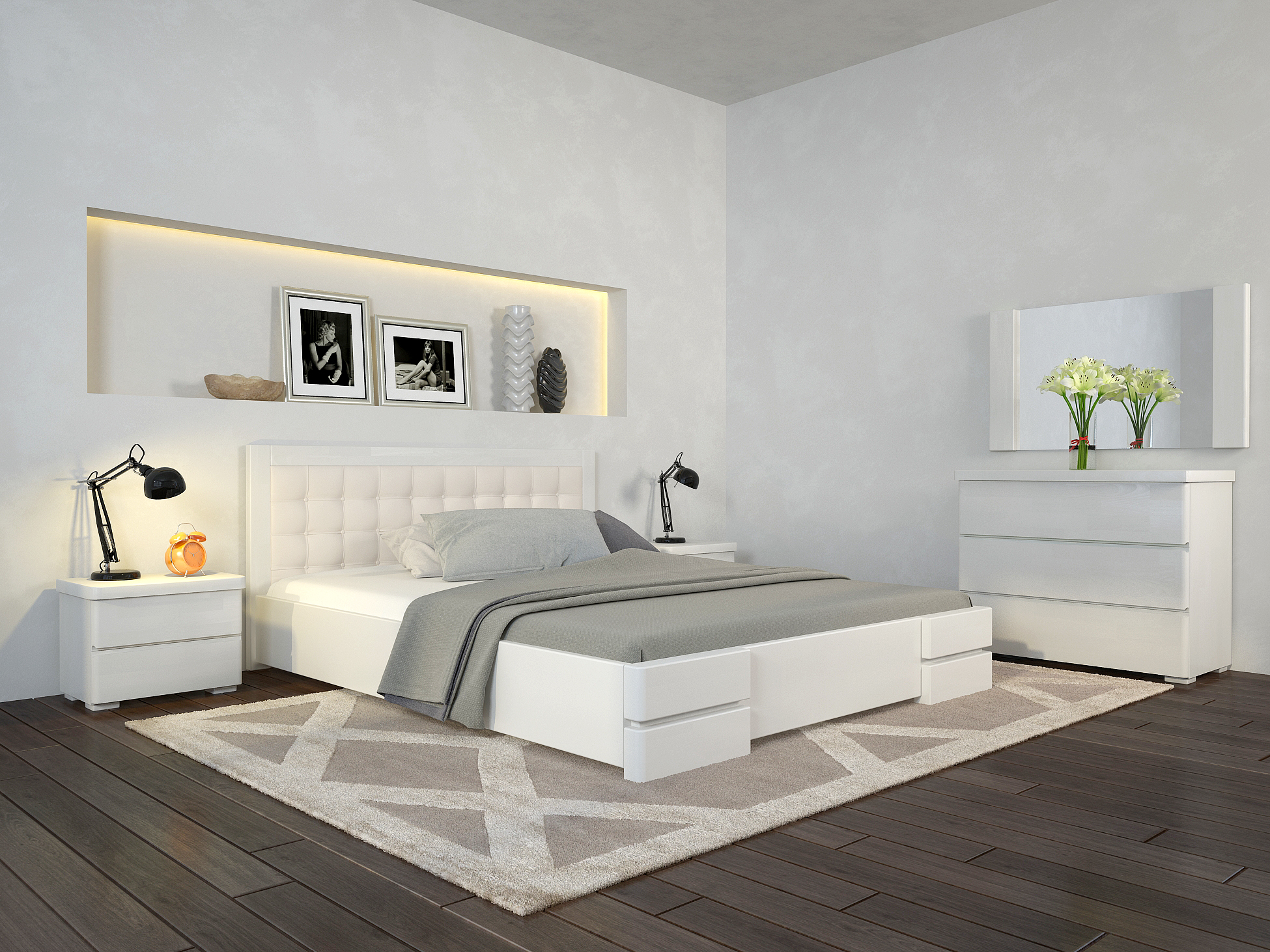 

Кровать Arbordrev Регина Люкс квадраты с механизмом (160*200) бук Белый
