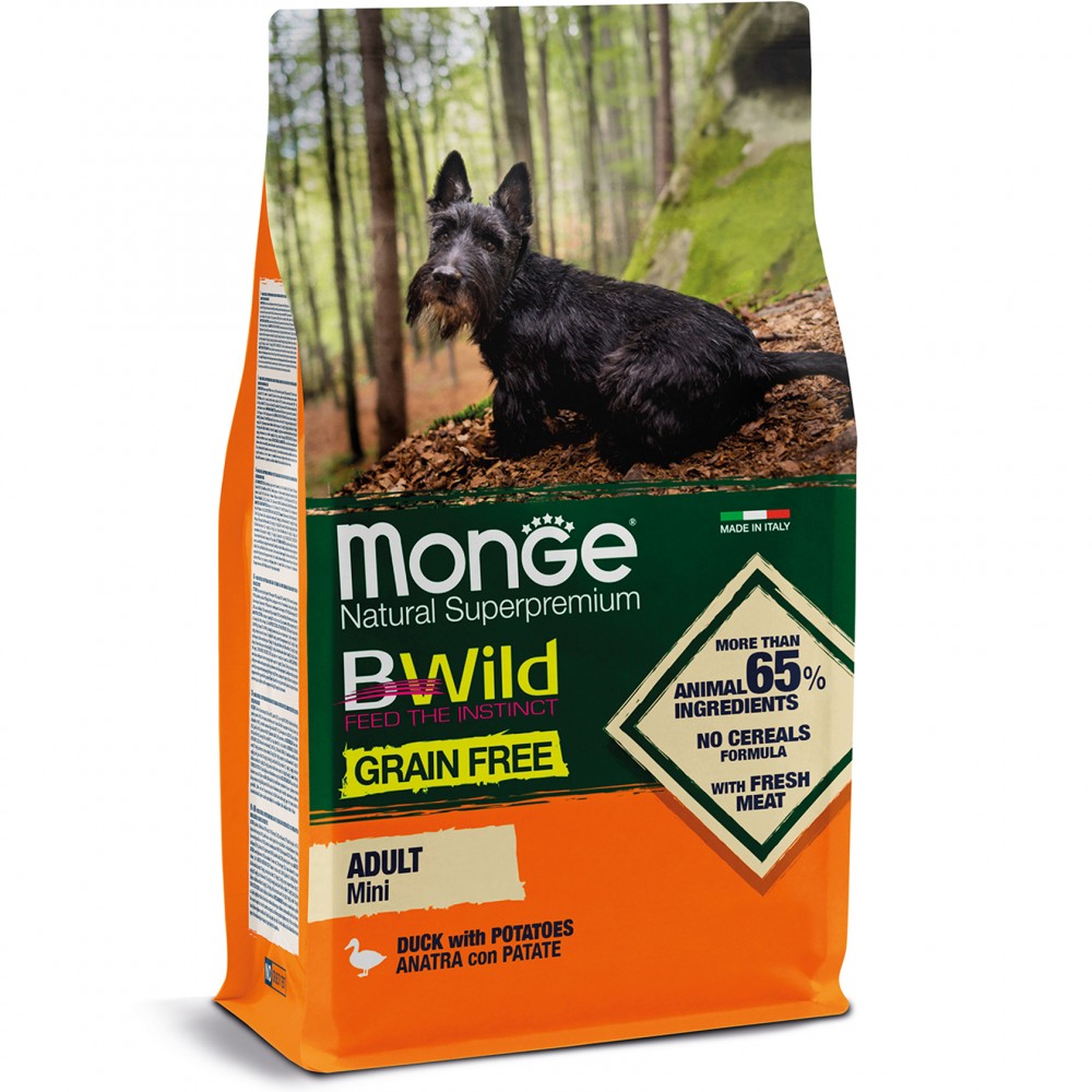

Корм для собак мелких пород Monge Вwild grain free Mini утка 2,5 кг (70004756)