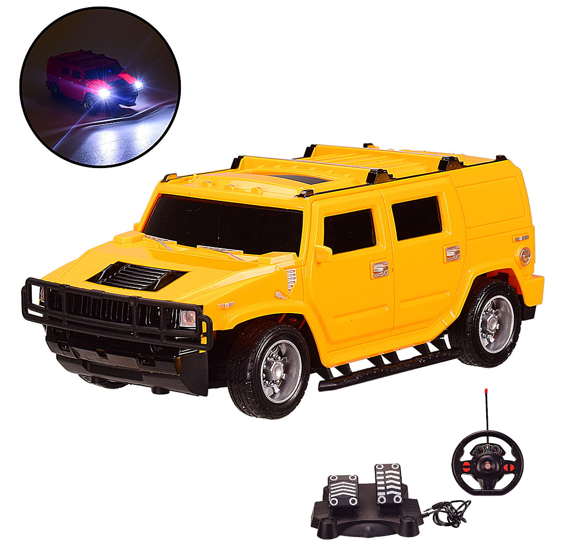 

Машинка джип Hummer на пульте управления с педалями JY Toys, Радиоуправляемая модель 2 пульта (Руль + Педали), светятся фары, 1:16, 27 см, жёлтая